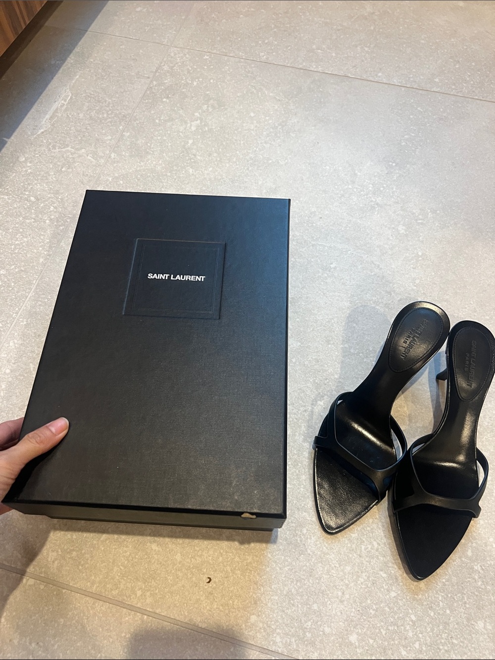 Saint Laurent Black Pointed Toe Strappy Mule Heels - Picture 5 of 6